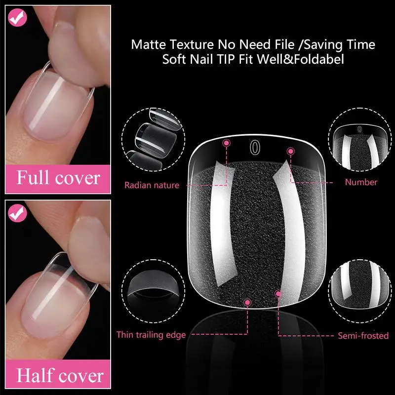 

120/240Pcs Semi-matte Short Square False Nail Tips NO Polishing Soft Gel Fingertip Full Cover Artificial Fake Nails Extension