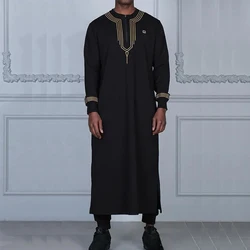 Arabic Islamic Mens Robe European And American Muslim Embroidered Embroidery Clothing Casual Loose Long-Sleeved Mens Robe