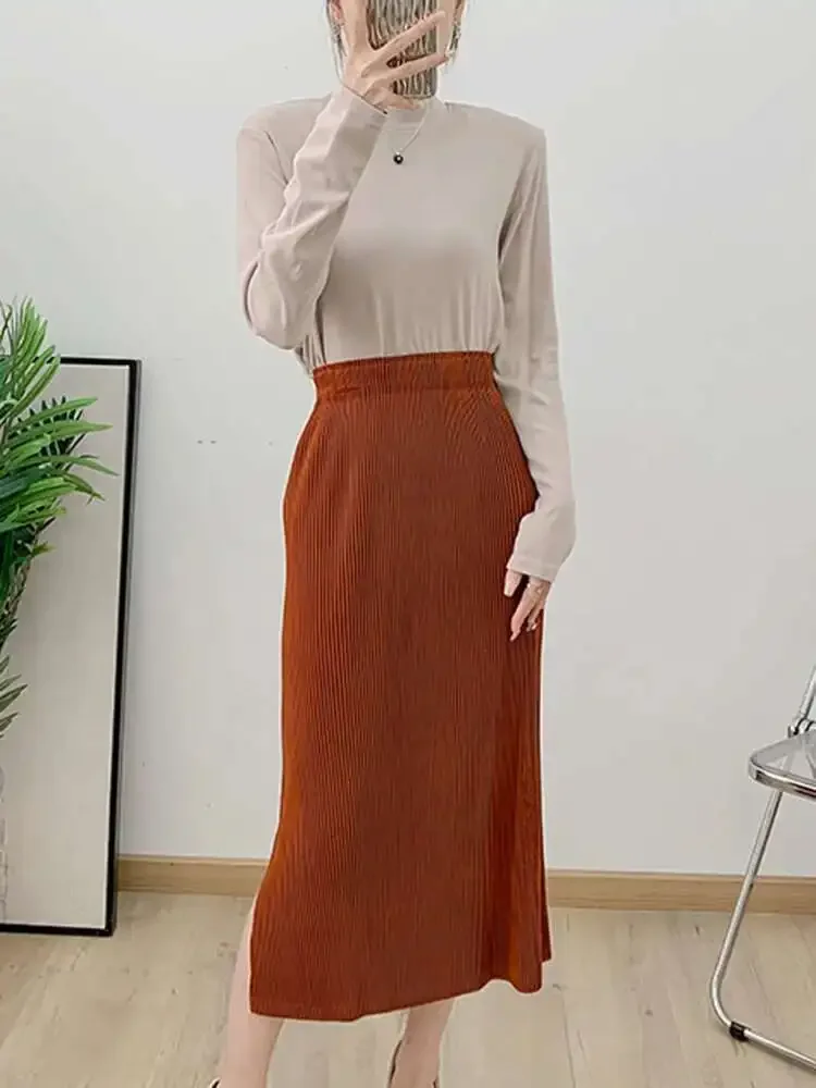 

Fashion Clothing Pleated Split Skirt Miyake Women's Elastic Waist Solid Colour Peplum Casual New 2025 Summer Loose Women's