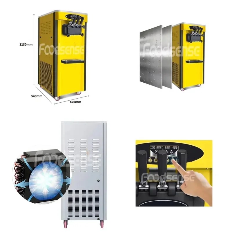 Selling Ice Cream Freezer Machine 3-flavor Yogurt Maker 24L/H Soft Ice Cream Machine Snack Machines