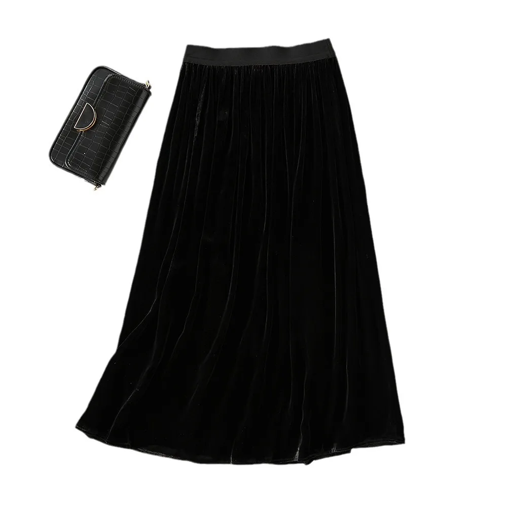 

100%Real Silk Elegant Skirts, Women Elastic Waisted Black, Commute A-Line Fashion Skirt, 2024 Summer Autumn