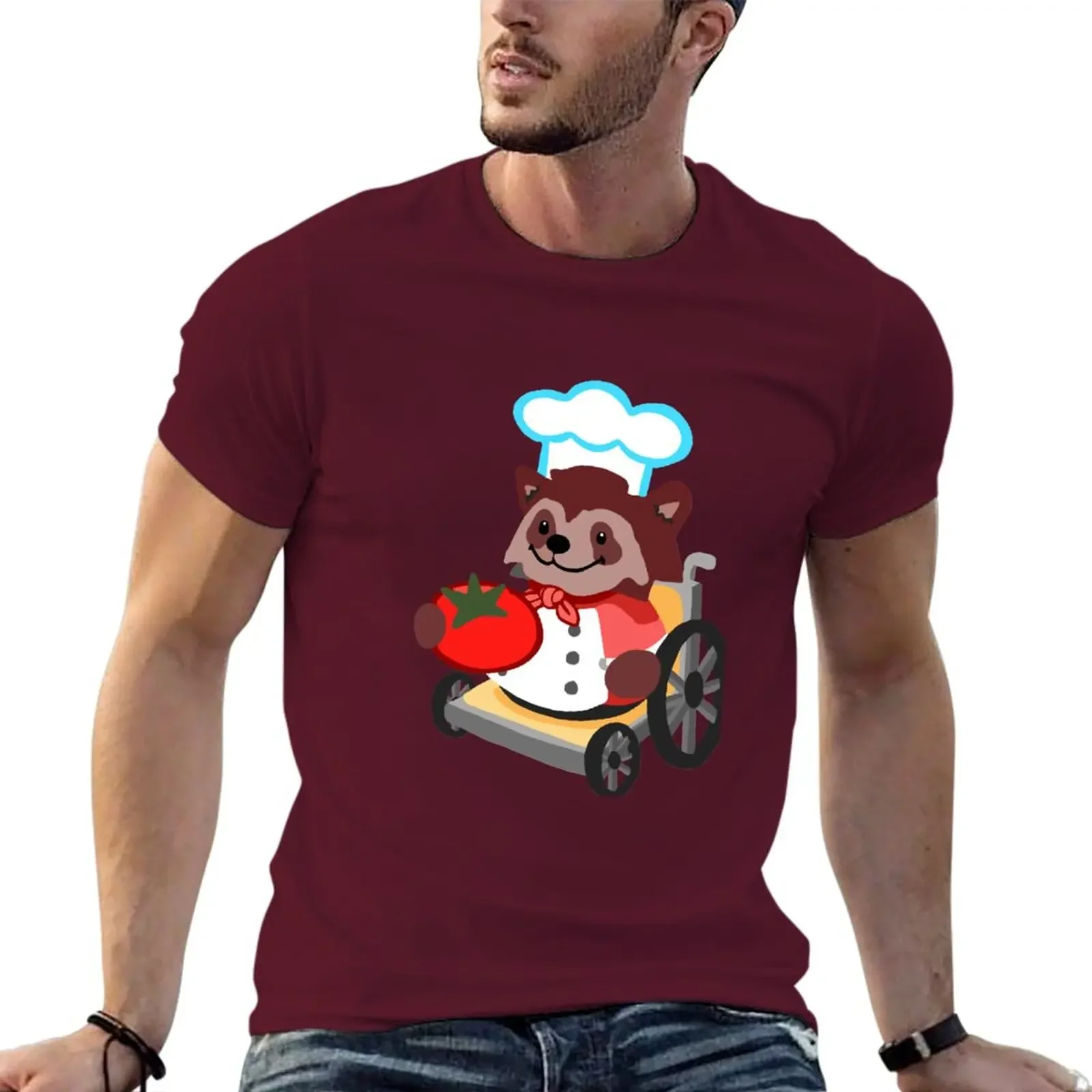 y2k short sleeves t shirt Cute Overcooked Wheelchair Raccoon Chef Gift Boy Girl T-Shirt  pure cotton tops casual streetwear