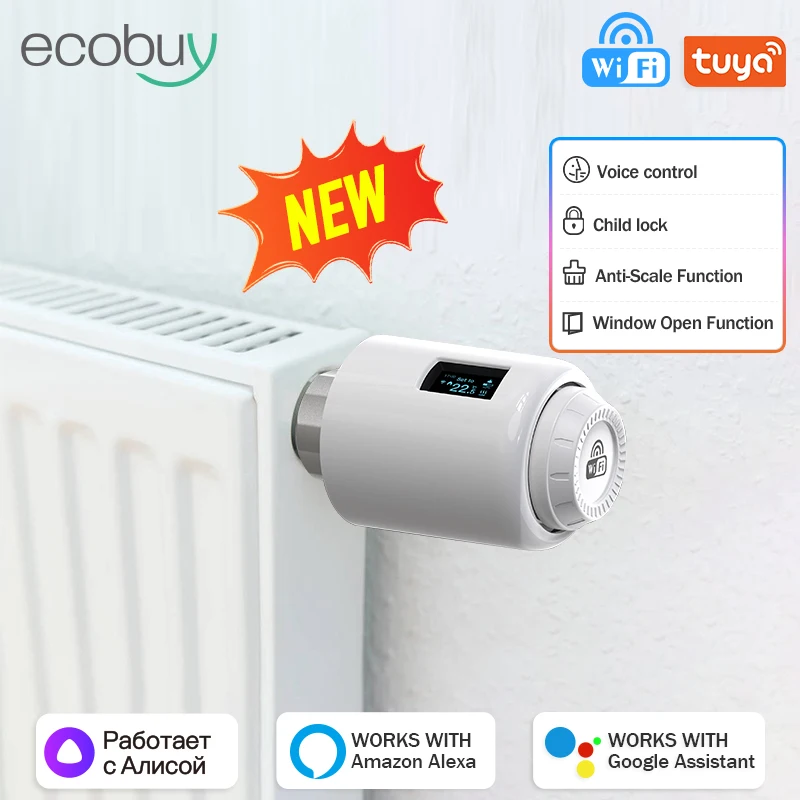 Tuya Smart Home Wifi Thermostatic Radiator Valve Tuya Valve Actuator Smart Life Digital Temperature Controller Alexa Google Home