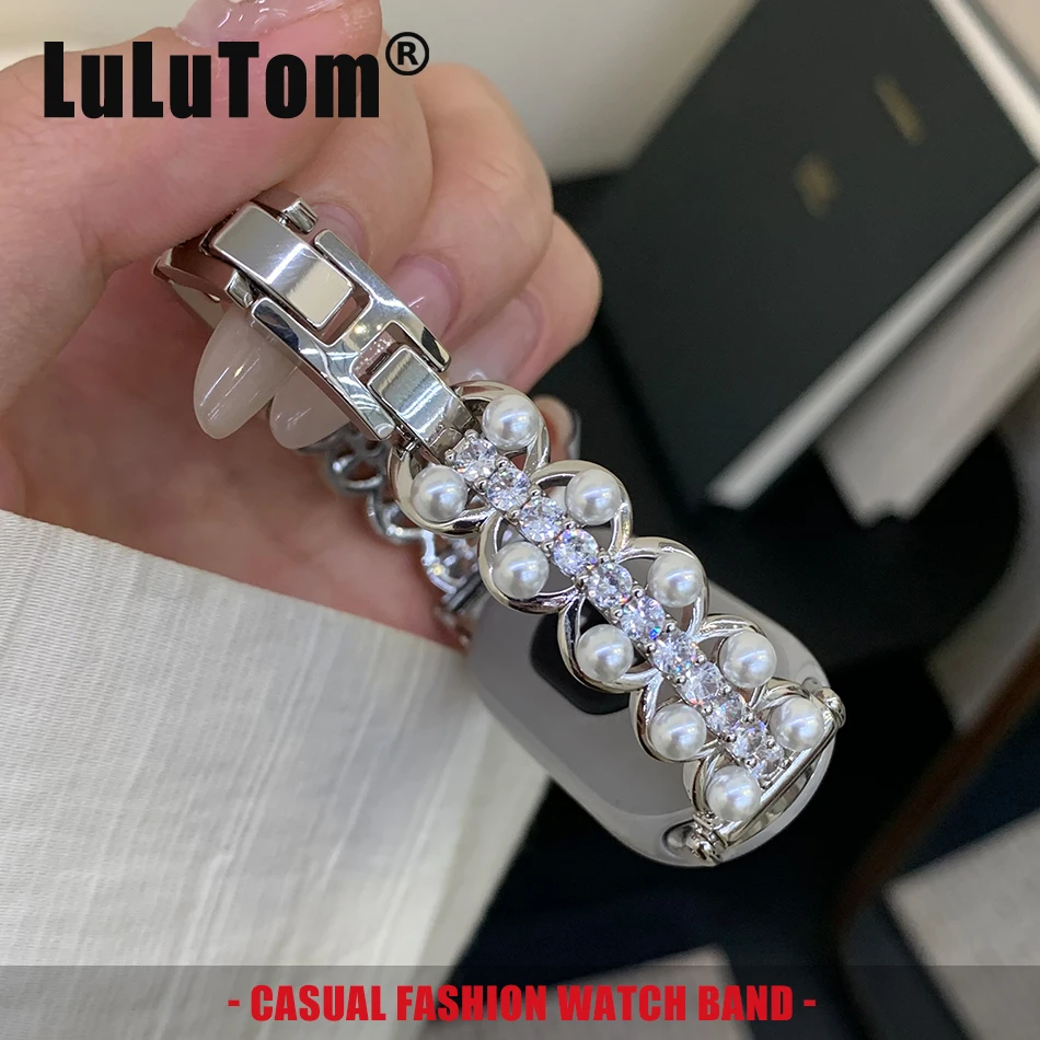 

Luxury Pearl Diamond Cut-out Strap For Xiaomi Mi Band 10 9 8 Pro Miband 8Pro 9 Pro Women Elegant Copper Metal Bracelet Wristband