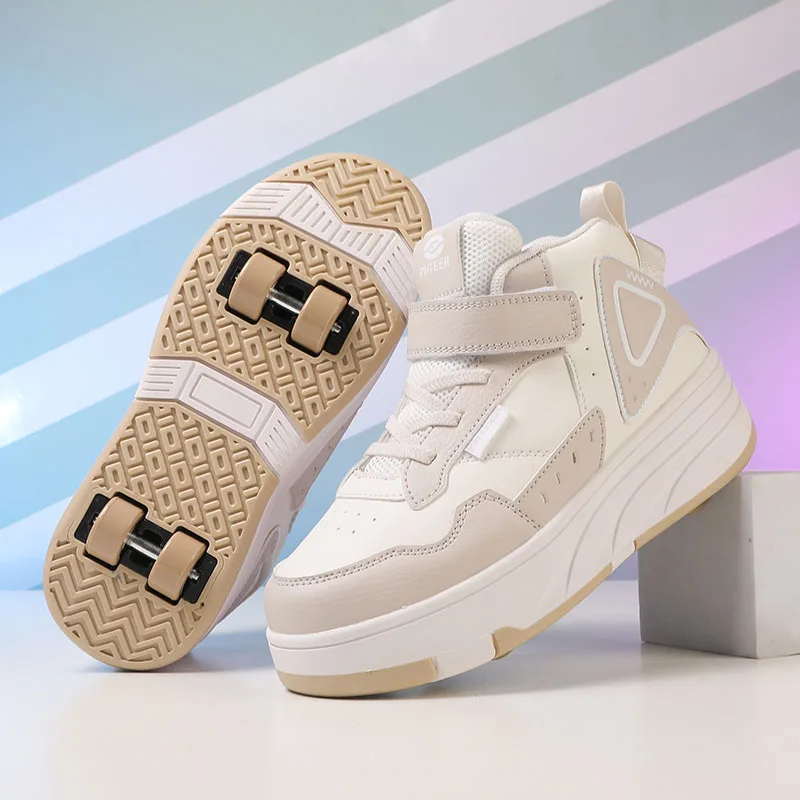 Trendy Cool Middle Top Roller Skateboard Shoes For Boys Girls, Breathable Retractable Roller Skates For Indoor Outdoor Party