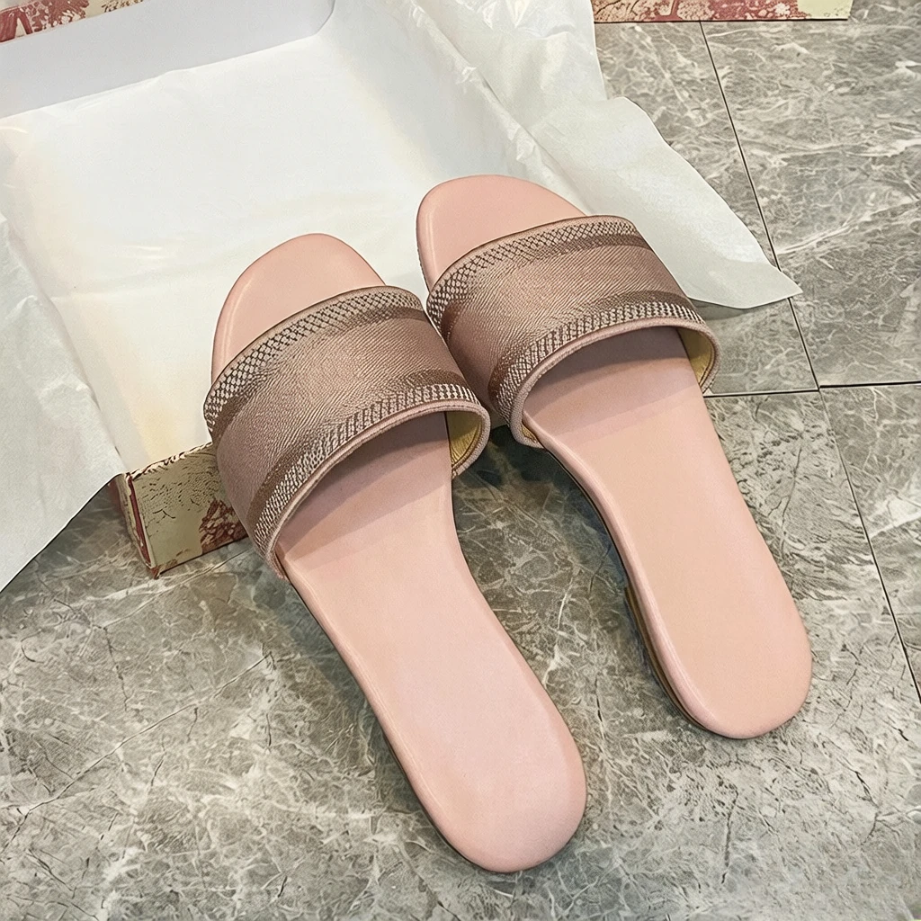 

Women's 2026 Genuine Leather Letter Print Flat Sandals, Casual Summer Slides, Trendy Beach Slippers. Fast & Free Shipping Today