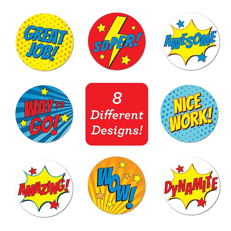 100-500pcs Super Hero Reward Stickers Stickers 8 Encouragement Designs Scrapbooking Paper Seal Students Kids Stationery Sticker