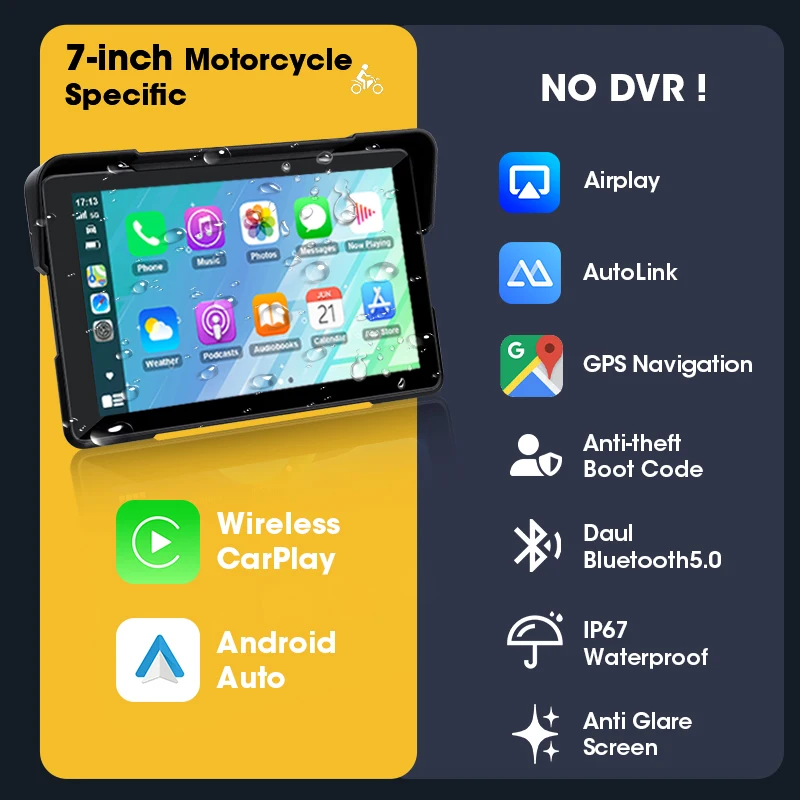 Vtopek 5 "/7" inch Motorfiets DVR GPS Navigatie Multimedia Speler Draadloze CarPlay Android Auto IPX7 Waterdichte Scherm Recorder
