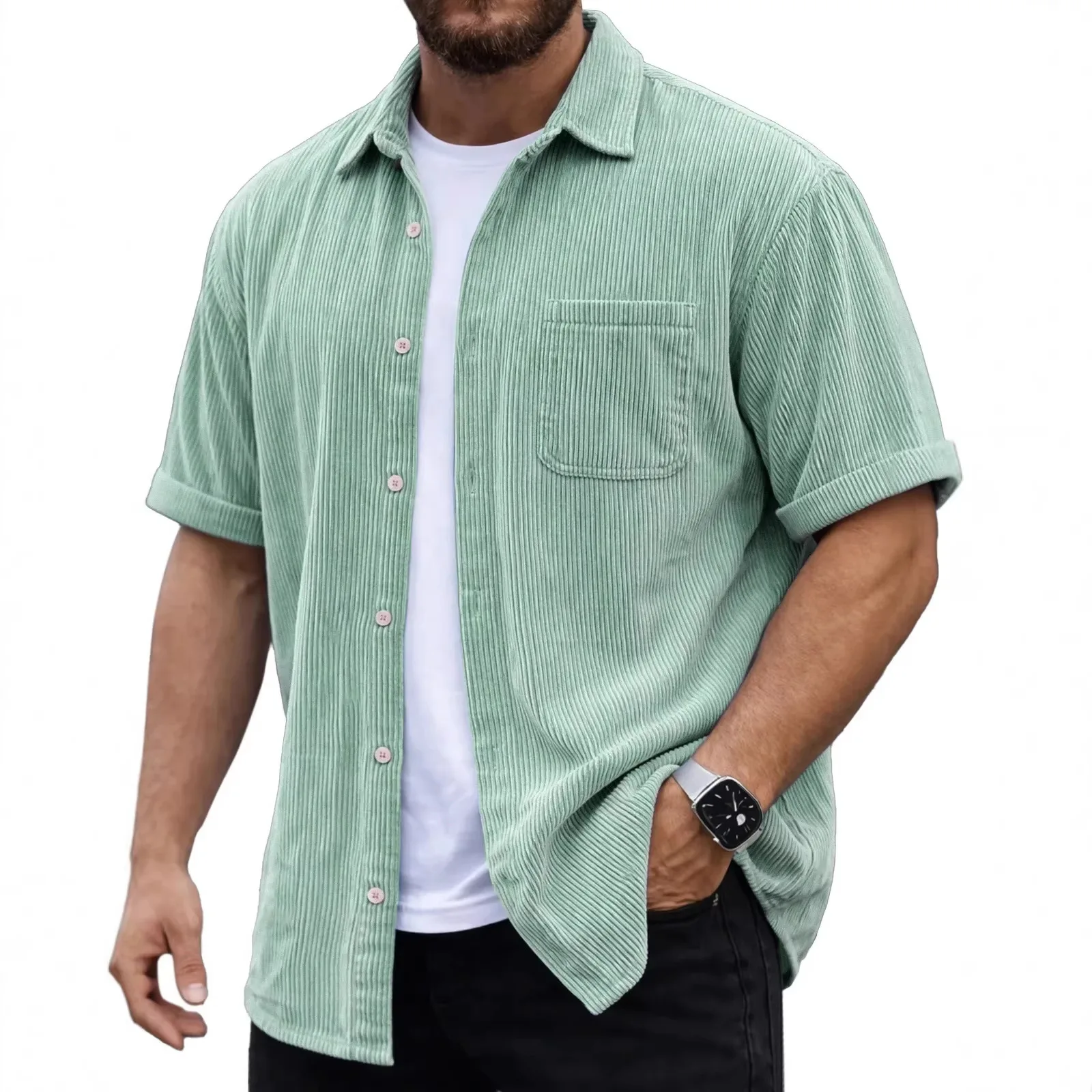 Herren Retro Cord Kurzarm-Hemd – Corduroy Button Up Shirt Men Bewertung und Preis