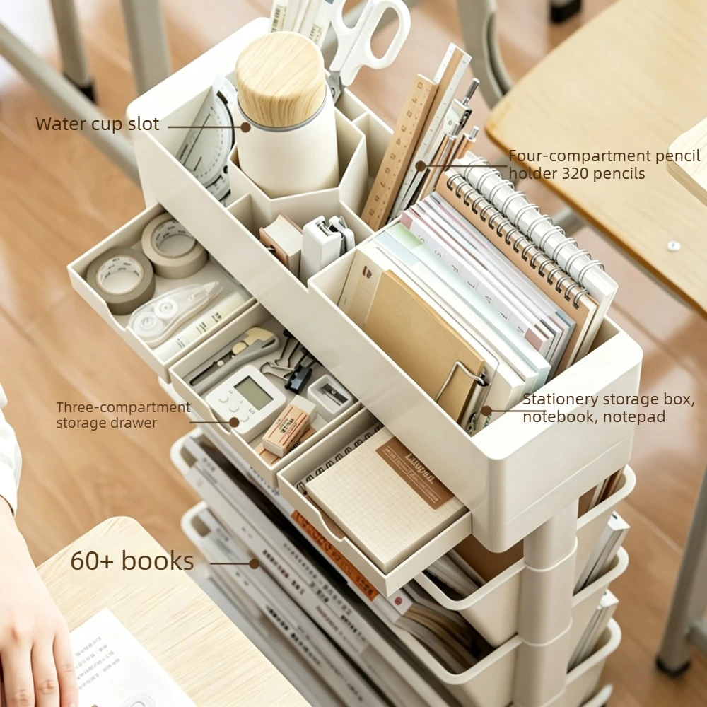 Rolling Deskside Bookshelf Organizer Multi Compartments Large Capacity Storage Rack for Office Study Desk Home Use 이동식 책장