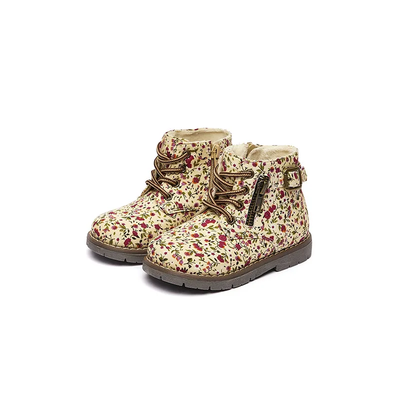 Winter Autumn Children Short Boots With Velvet Inside Baby Warm Cotton Boots Girls Fashion  Floral Print Princess Boots