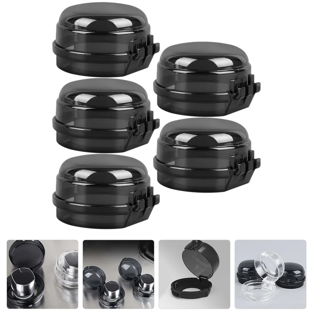 5 Pcs Transparent Black Gas Stove Knob Safety Covers Child Proof Guard Oil Proof Molded Material Suitable Various