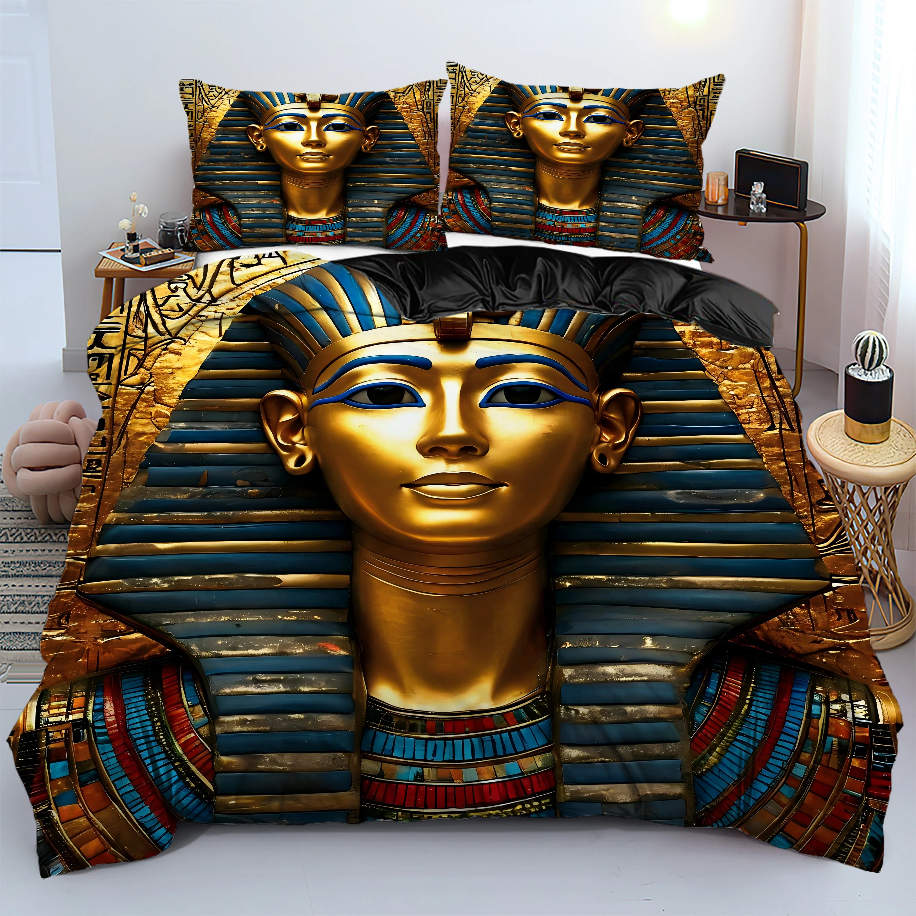 

Ancient Egyptian Pharaoh 3D Print Bedding Set for Teens Adults Mythical Art Style Bed Cover Soft Home Polyester Quilt Cover
