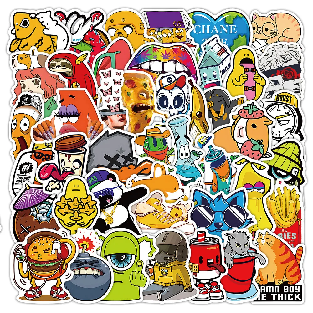 51Pcs Trendy Creative Cartoon Stickers - Playful Embellishments for Backpacks, Scrapbooks & Gadget Decor Peel Joy Sticker Store