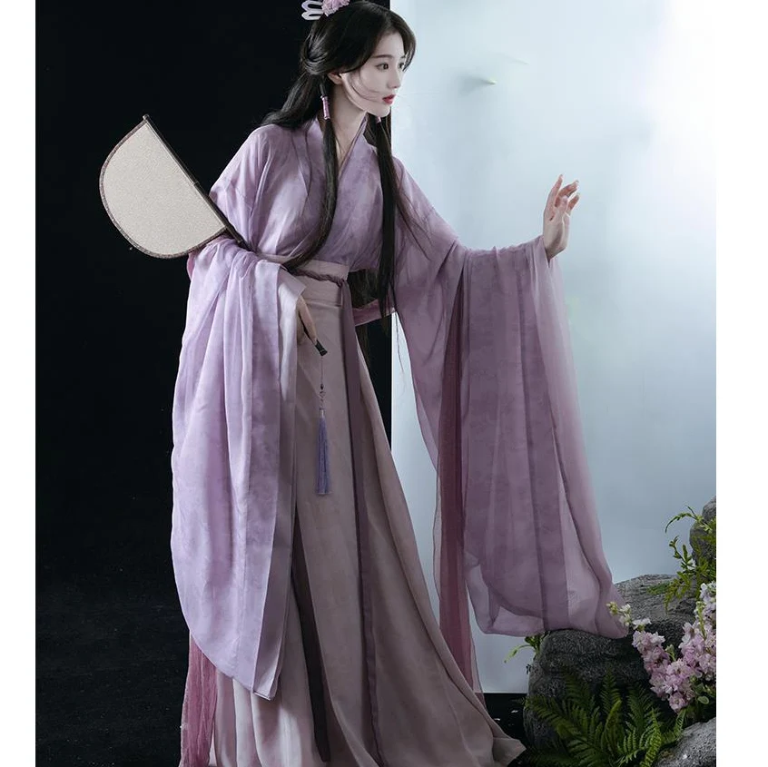 

Wei Jin Hanfu Set Improved Chinese Style Costume Suit Women Sexy Print Flower Top&skirt Fairy Elegant Qipao Casual Vestidos