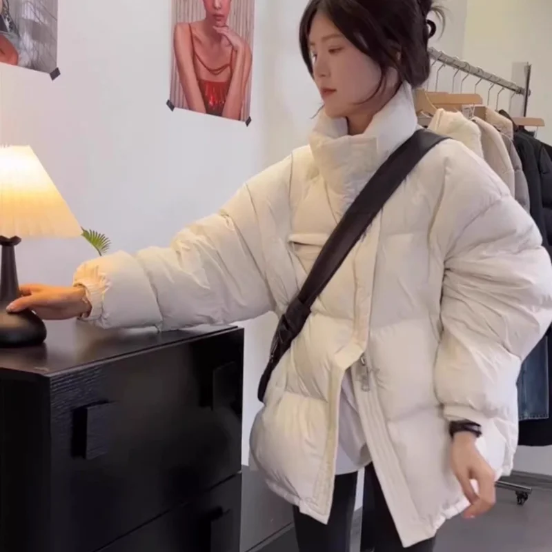 Damen-Winter-Daunenjacke im neuen Stil, Stehkragen, übergroß, verdickt, modisch, locker sitzend, High-End-Mantel im Brotstil
