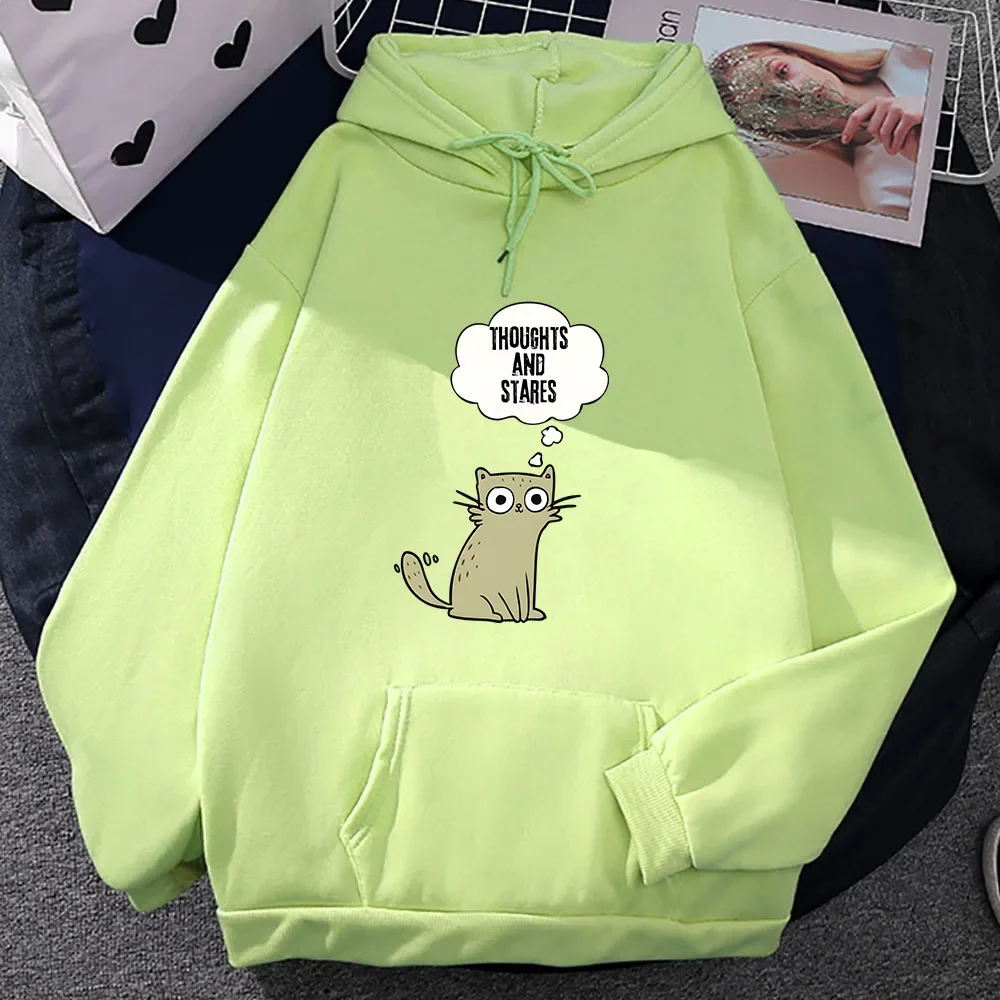 

Thoughts and Stares Cute/kawaii Cat Print Clothes Unisex Autumn Prevalent Casual Sweatshirt Fleece O-neck Pullovers Anime Hoodie