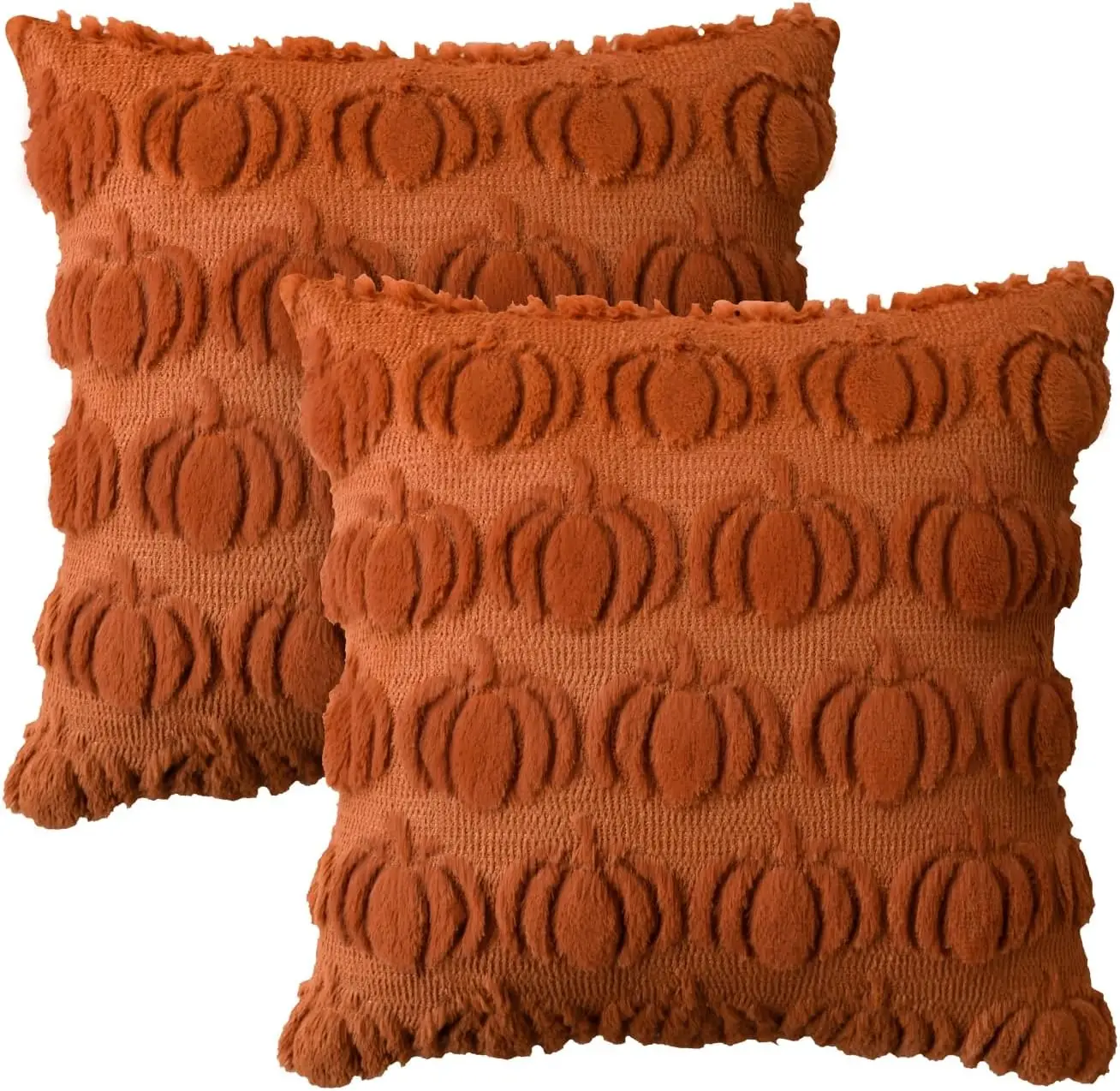 Fall Pumpkin Caramel Throw Pillow Covers,Seasonal Autumn Thanksgiving Harvest Decoration Soft Plush Faux Fur Jacquard Cushion