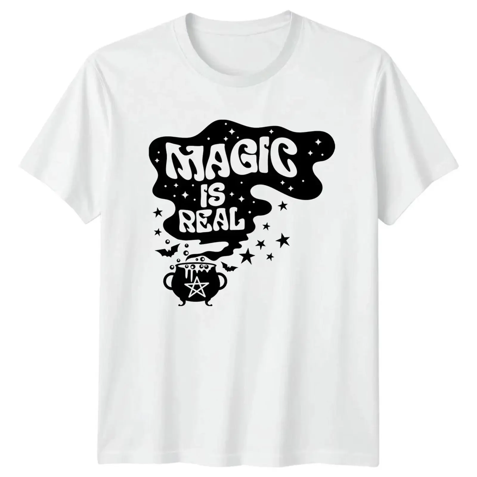 Magic Is Real Witchcraft Occult T Shirt Cauldron  vintage Washed Versatile Soft Top For Everyday Wear Stylish Breathable