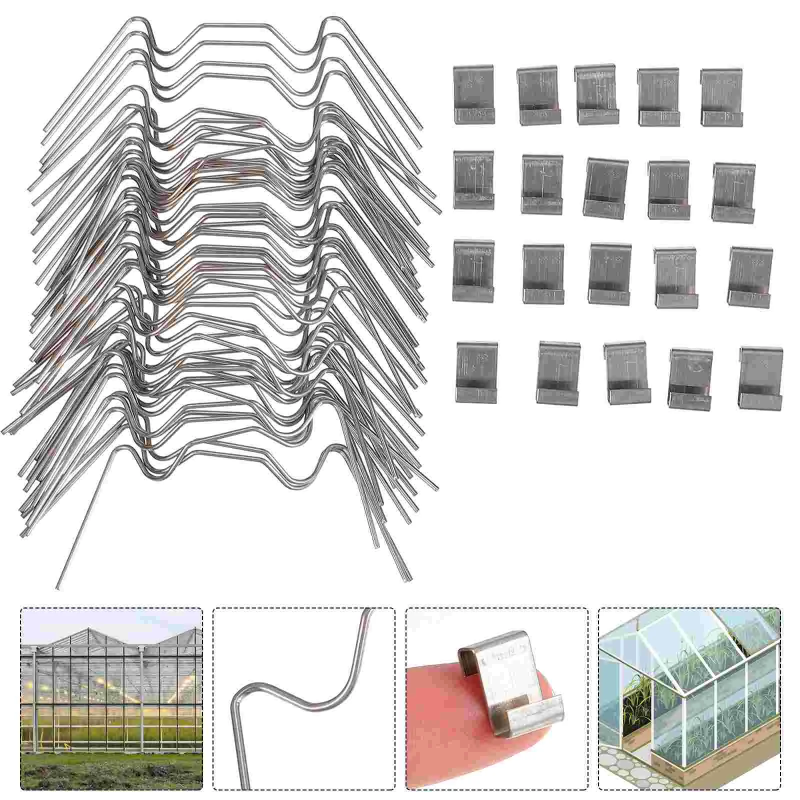 

100 Pcs Greenhouse Glass Clamps Thread Holder Overlap Clips Supplies Steel Plate Pane Stainless Frame