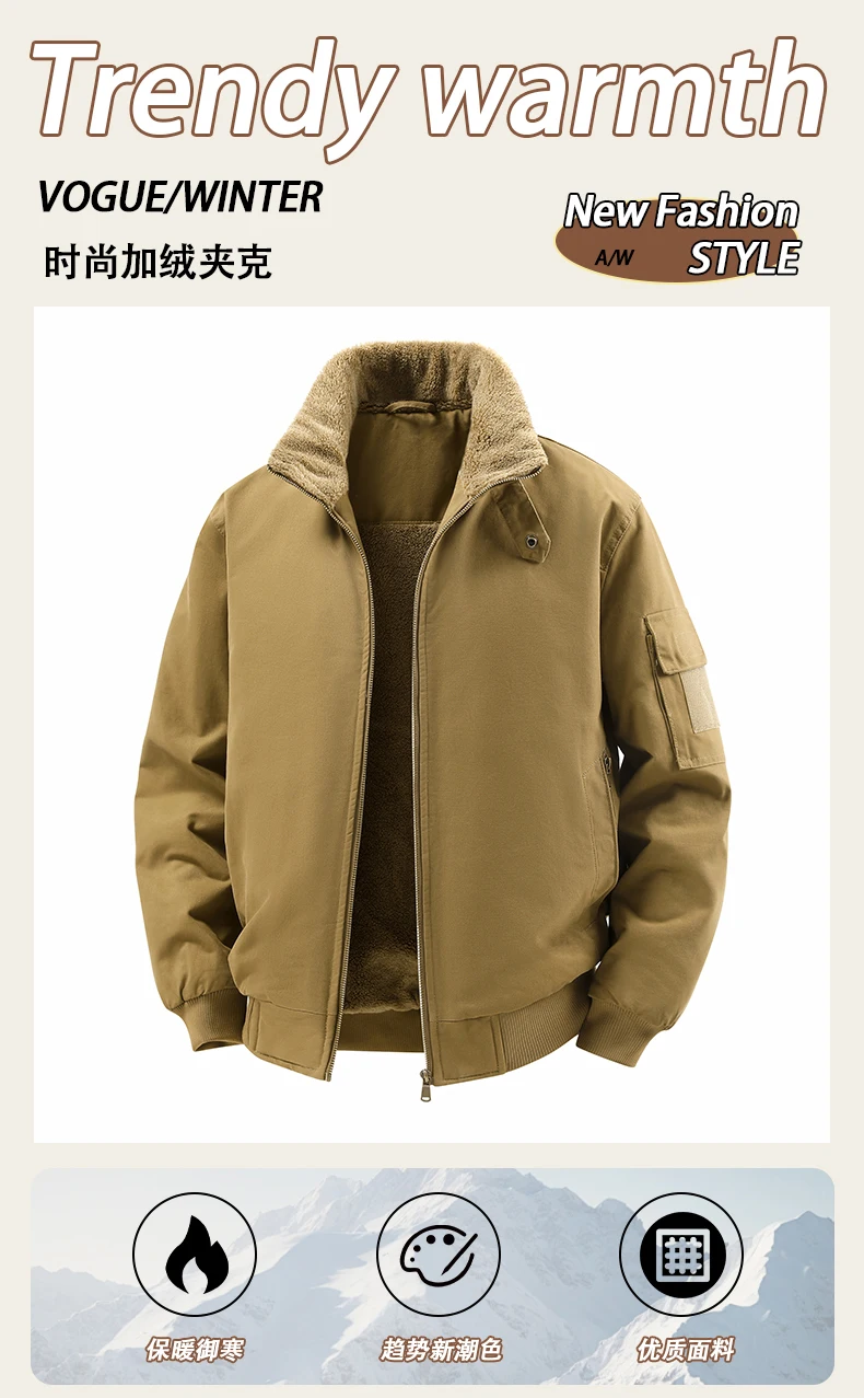 Male Reversible Washed Pure Cotton Fleece Lined Thick Jacket Multi Pocket Stand Collar Workwear Business Coat For Middle Aged