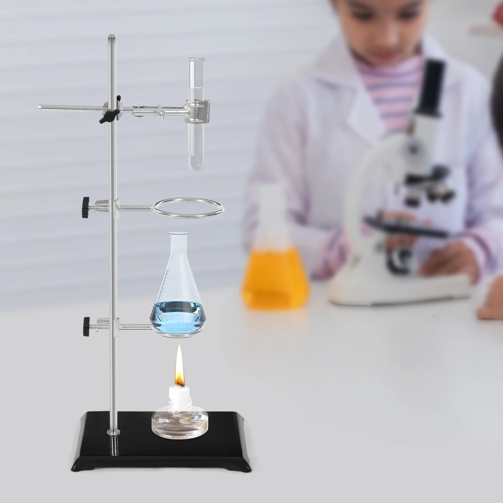 Набор лабораторных подставок. Железная опорная подставка с двумя кольцами для экспериментов по химической физике и школьной лаборатории.