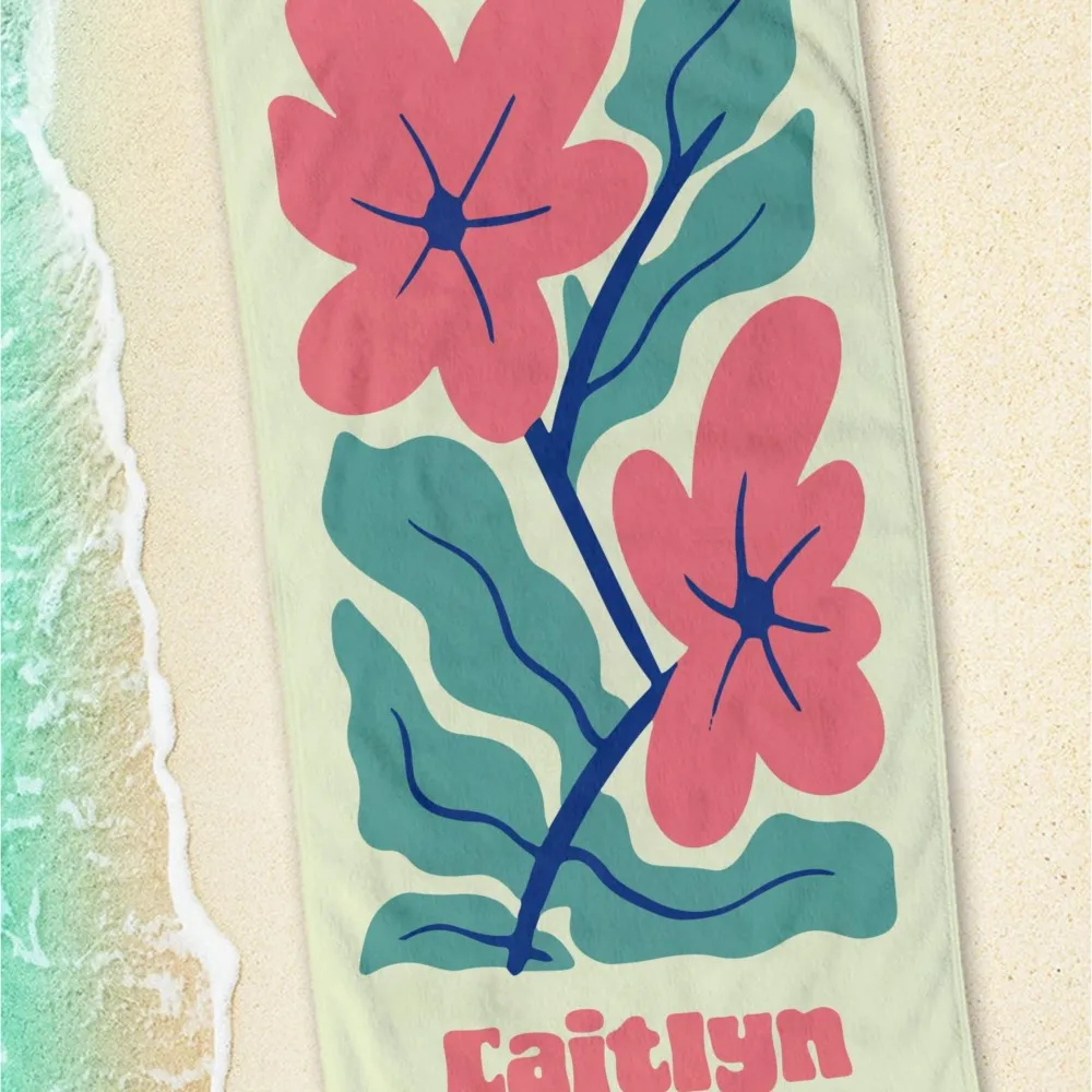 Floral Personalized Beach Towel Custom Towel with Name Portable Oversized Pool Towel for Summer Vacation Trip Seaside Swim Camp