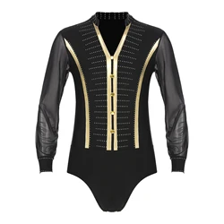 Latin Leotard Bodysuit Men's Shirts Tops Ballroom Samba Dancing Unitard Waltz Modern Dance Costume Professional Practice Wear