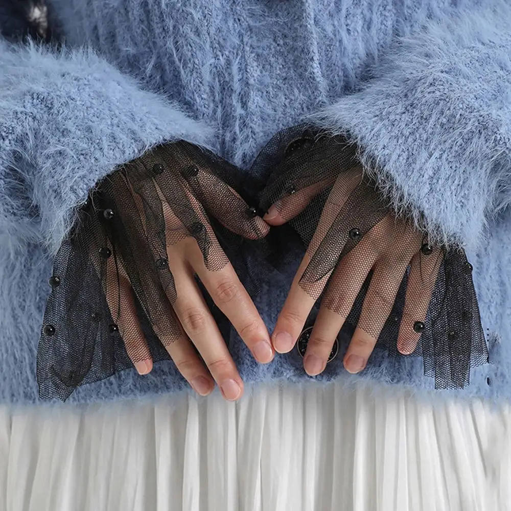 

1 пара, съемные манжеты, жемчужные кружевные сетчатые искусственные расклешенные рукава, искусственные манжеты, свитер, блузка, нарукавники