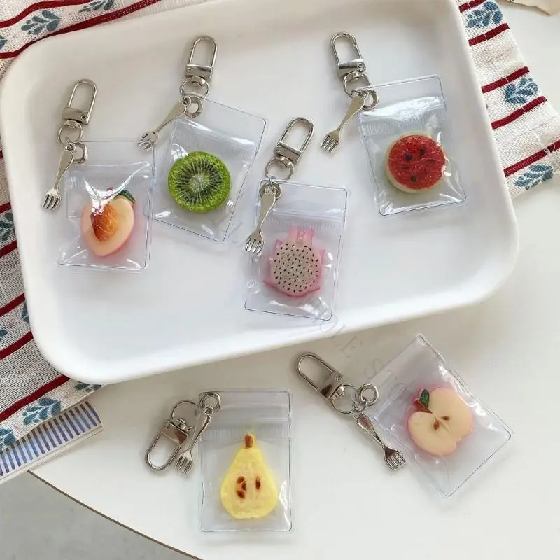 R7UF Colorful Beaded Fruit Keychain Slices Charm Peach Pear Holder For Backpack Purse Keys Jewelry Accessories
