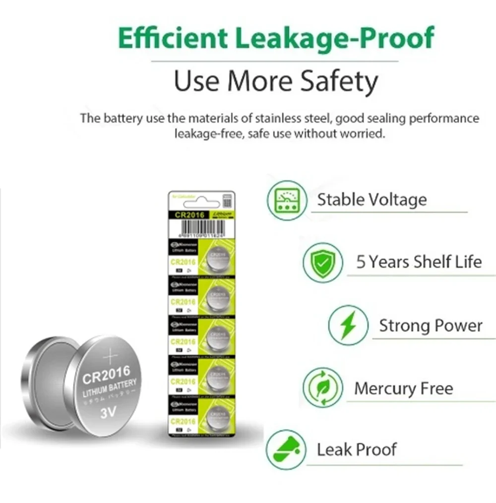 

CR2016 80mAh Button Coin Cell DL2016 ECR2016 BR2016 3V Lithium Battery For Watch Car Key Remote Computer Motherboard