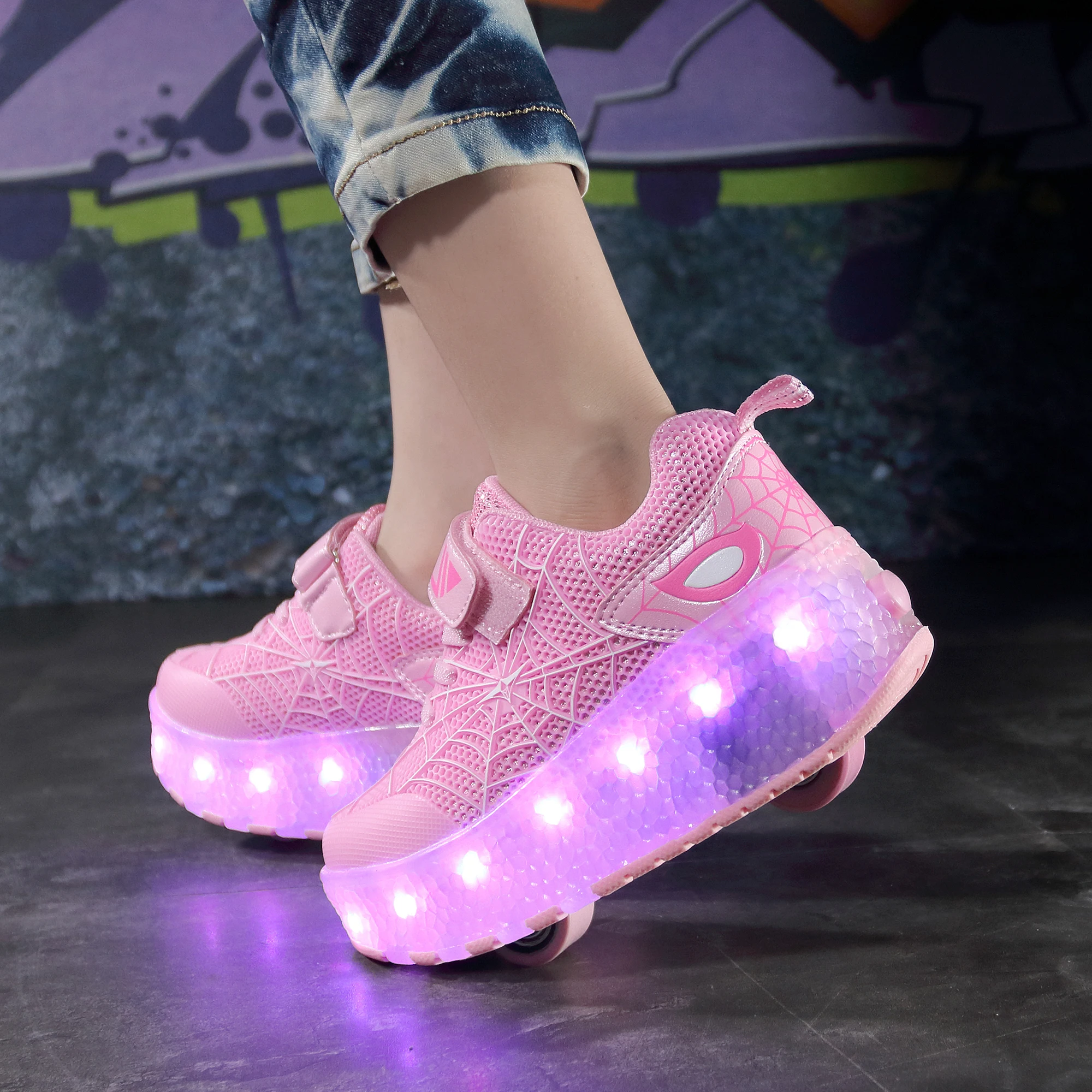 Boys Girls Roller Shoes LED Light Up USB Charging Sneakers Casual Skateboarding Shoes Sports Child cartoon Kids Sneakers Footwea