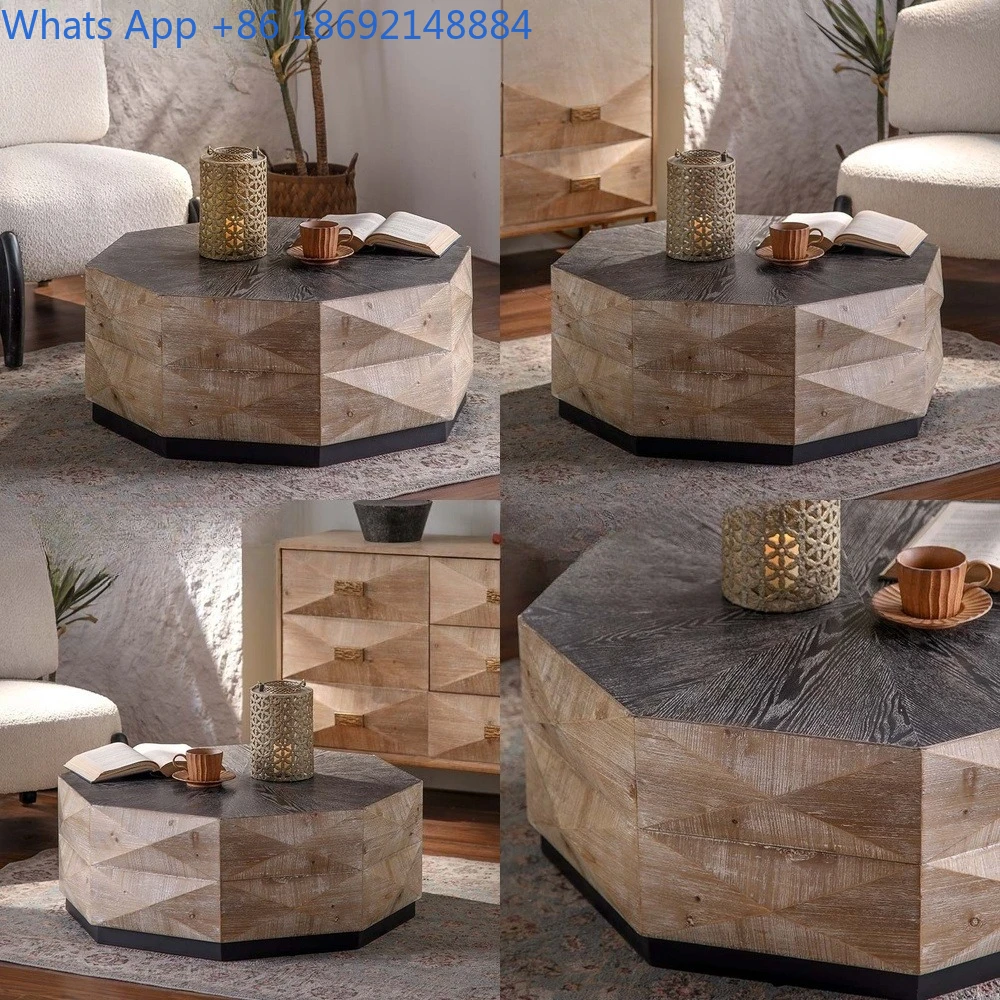 Rustic Solid Wood Coffee Table Vintage Natural Color Low Round Table Bauhaus Style Guesthouse Hotel Cafe Table