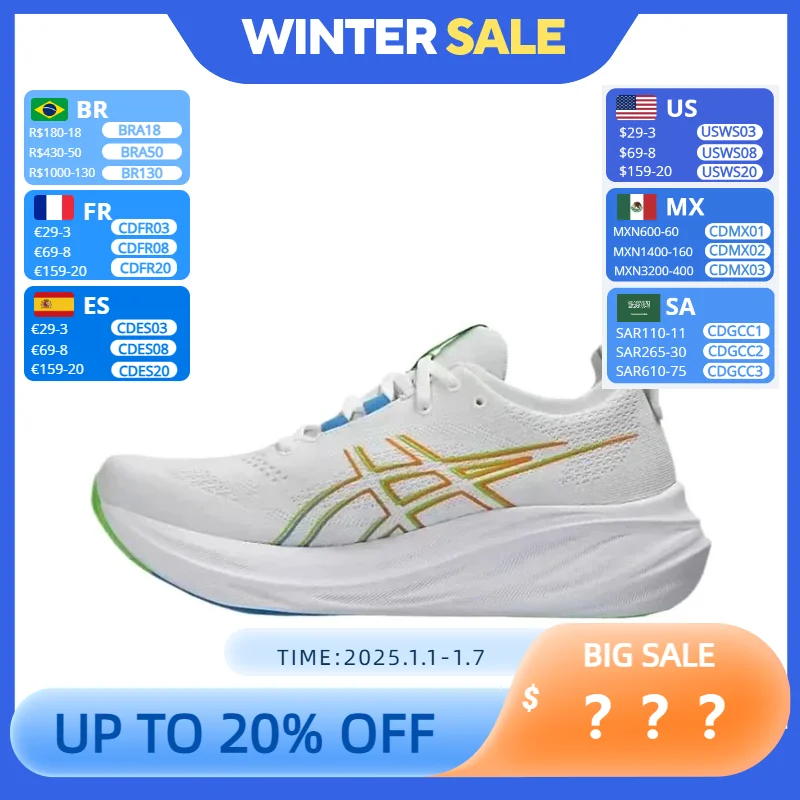 Original Asics Nimbus 26 Running Shoes Men Cushion Stability Asics Sports Shoes Unisex Sneakers White