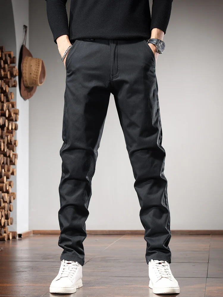 Autumn Business Casual Pants Men Black Cotton Regular Straight Trousers