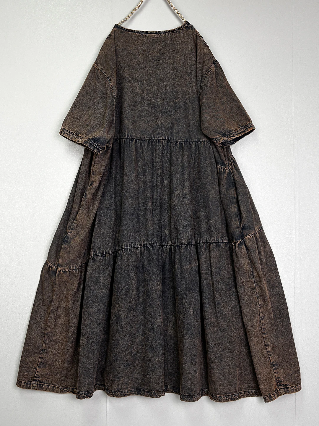 Washed Distressed Denim Short-sleeve Dress Women Loose Casual Large Hem Dress LX5788 - Image 2