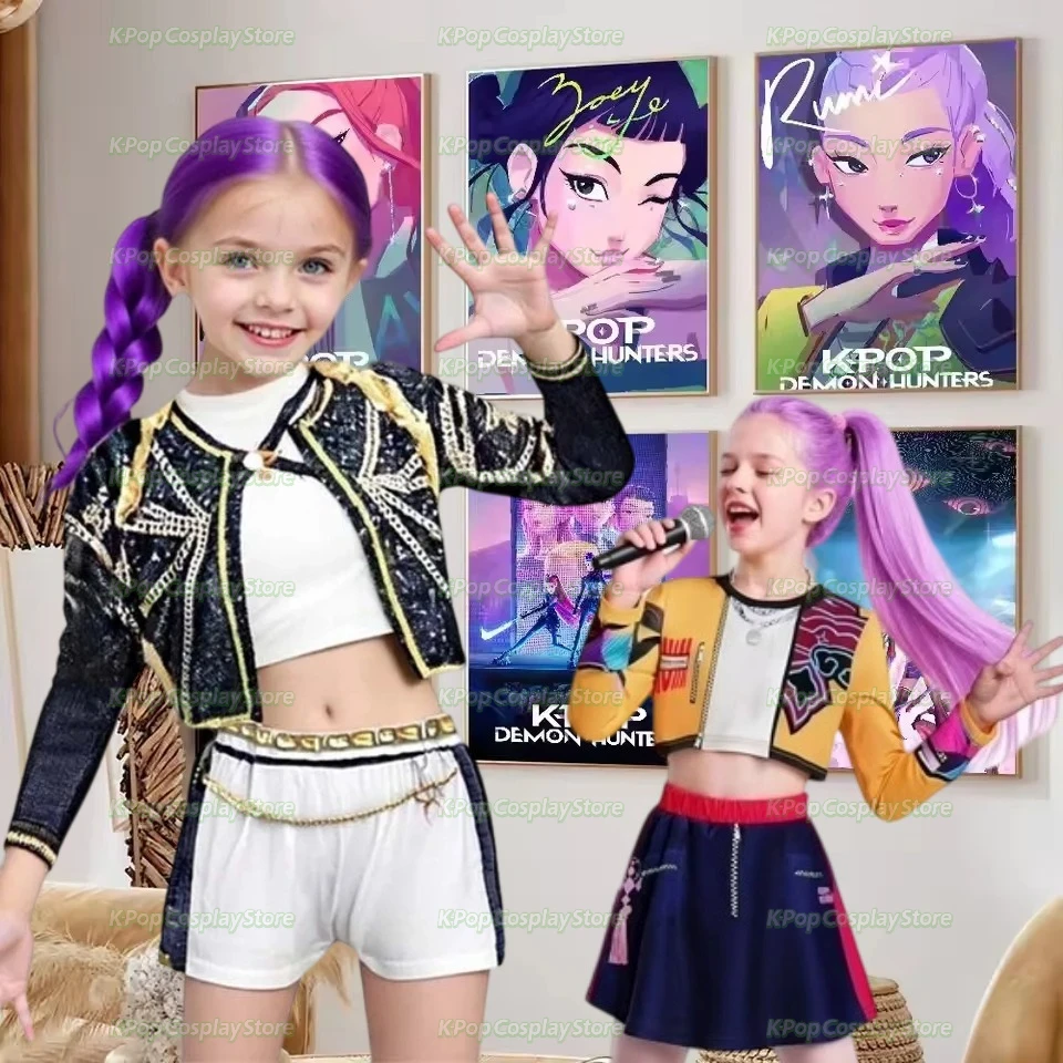 

K-Pop Rumi Zoey Mira Demon Hunters Cosplay Costume for Girl Halloween Stage 3D Printed Pattern Role Play Clothes