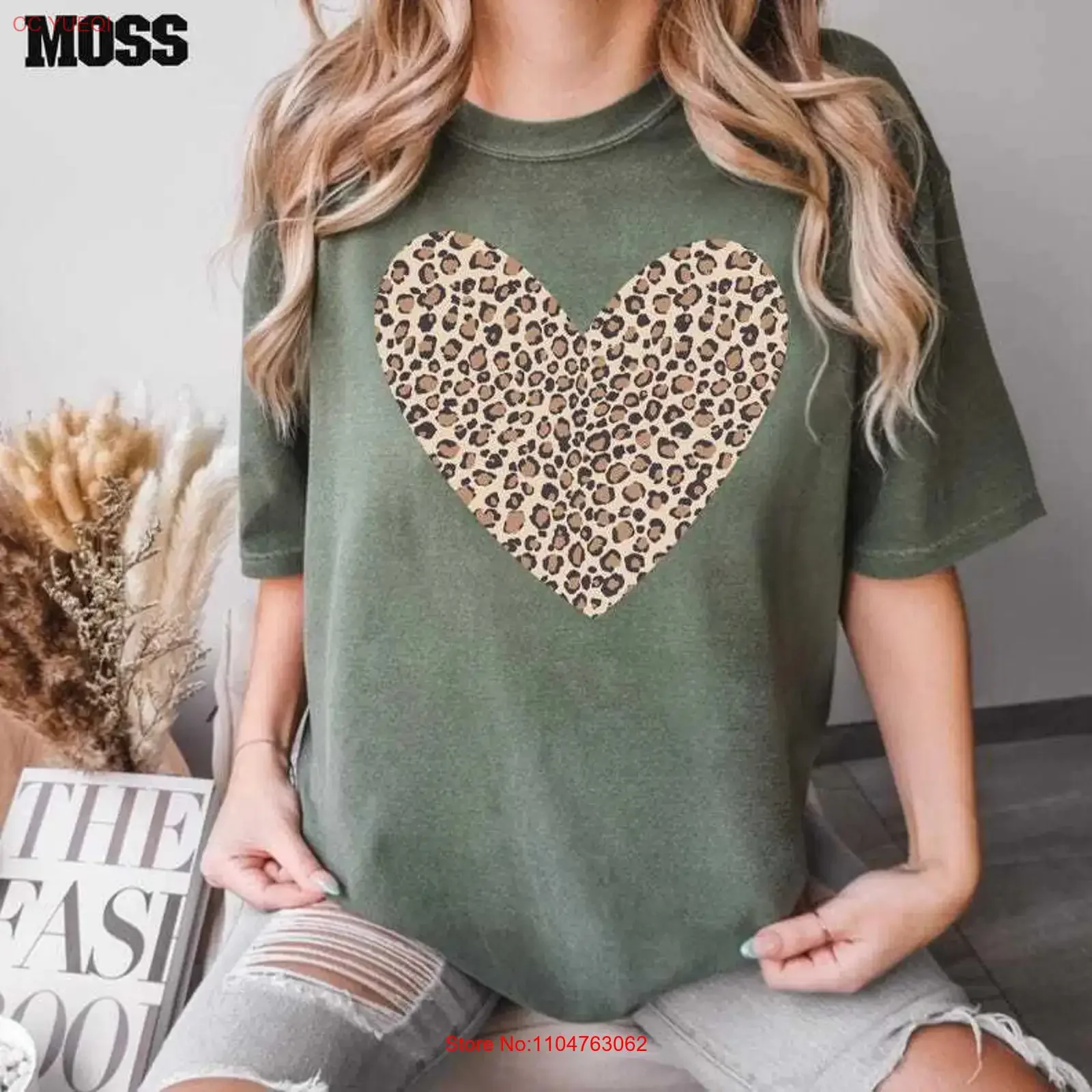Leopard Heart T Shirt Animal PrinT Valentine Top Cute Love Idea vintage Washed homme Comfortable Breathable Versatile Slightly