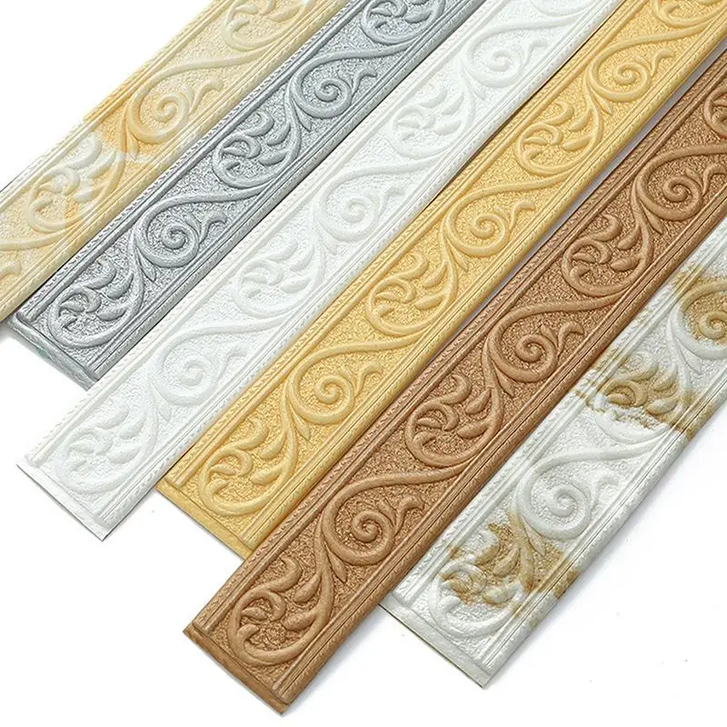 230cm 3D Embossed Foam Wall Decor Self Adhesive Backing Board Trim, Decorative Wallpaper Border, Baseboard Molding Home Decor