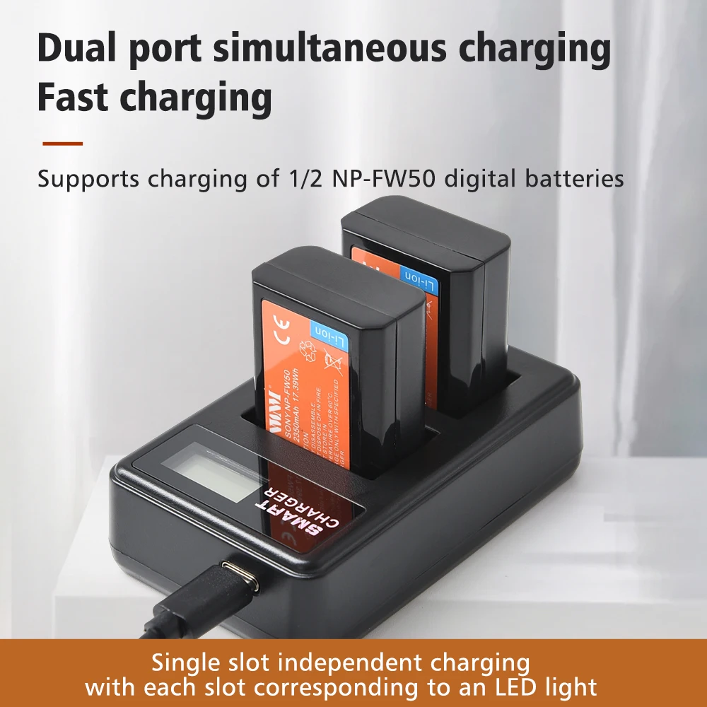 2350mAh NP-FW50 NP FW50 카메라 배터리 + LCD USB 듀얼 충전기 (소니 알파 a6500 a6300 a6000 a5000 a3000 NEX-3 a7R ZV-e1 용)