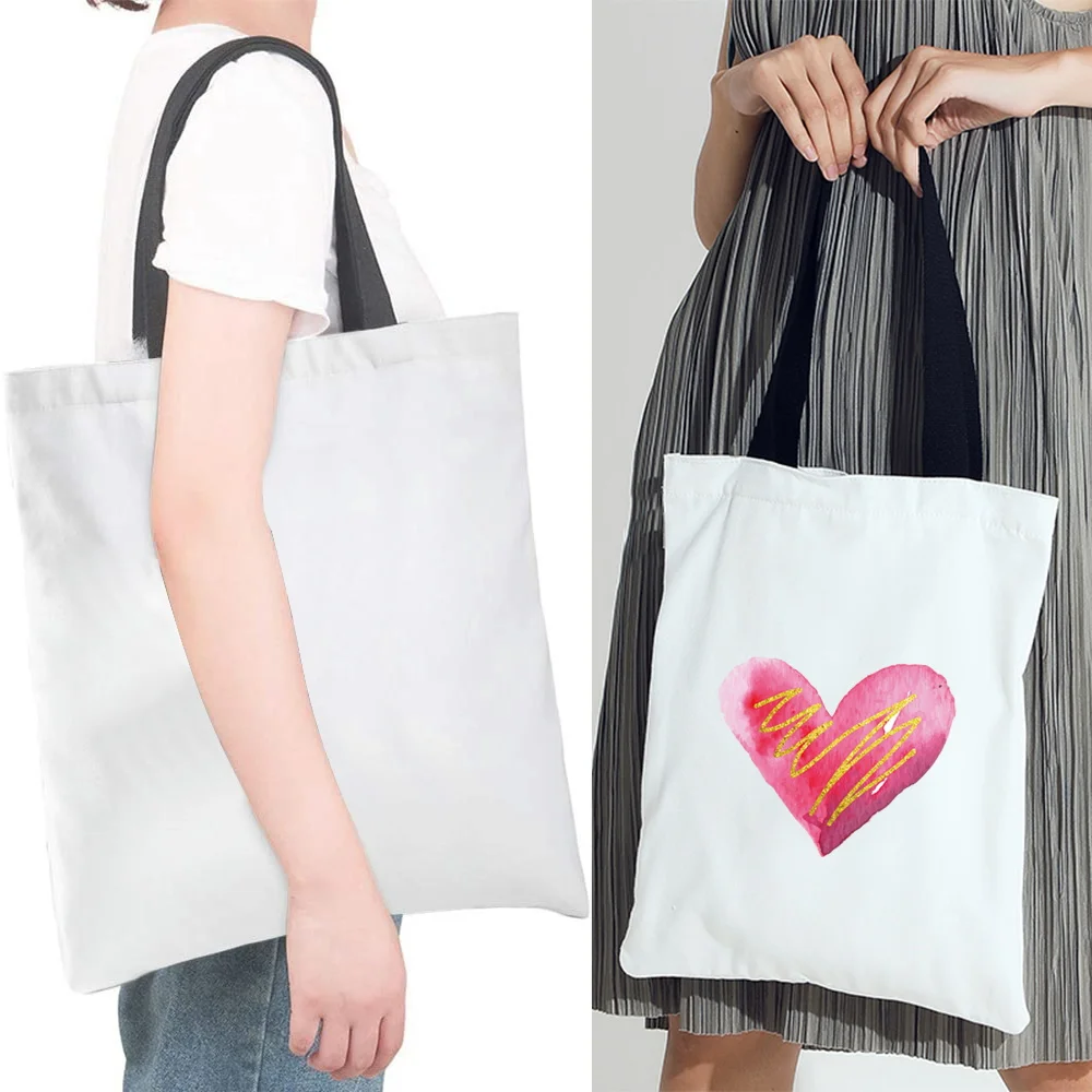 

Shopping Bag Ladies Canvas Shoulder Bags Reusable Eco-friendly Tote Pack Foldable Portable Handbag Love Series Shopper Packet