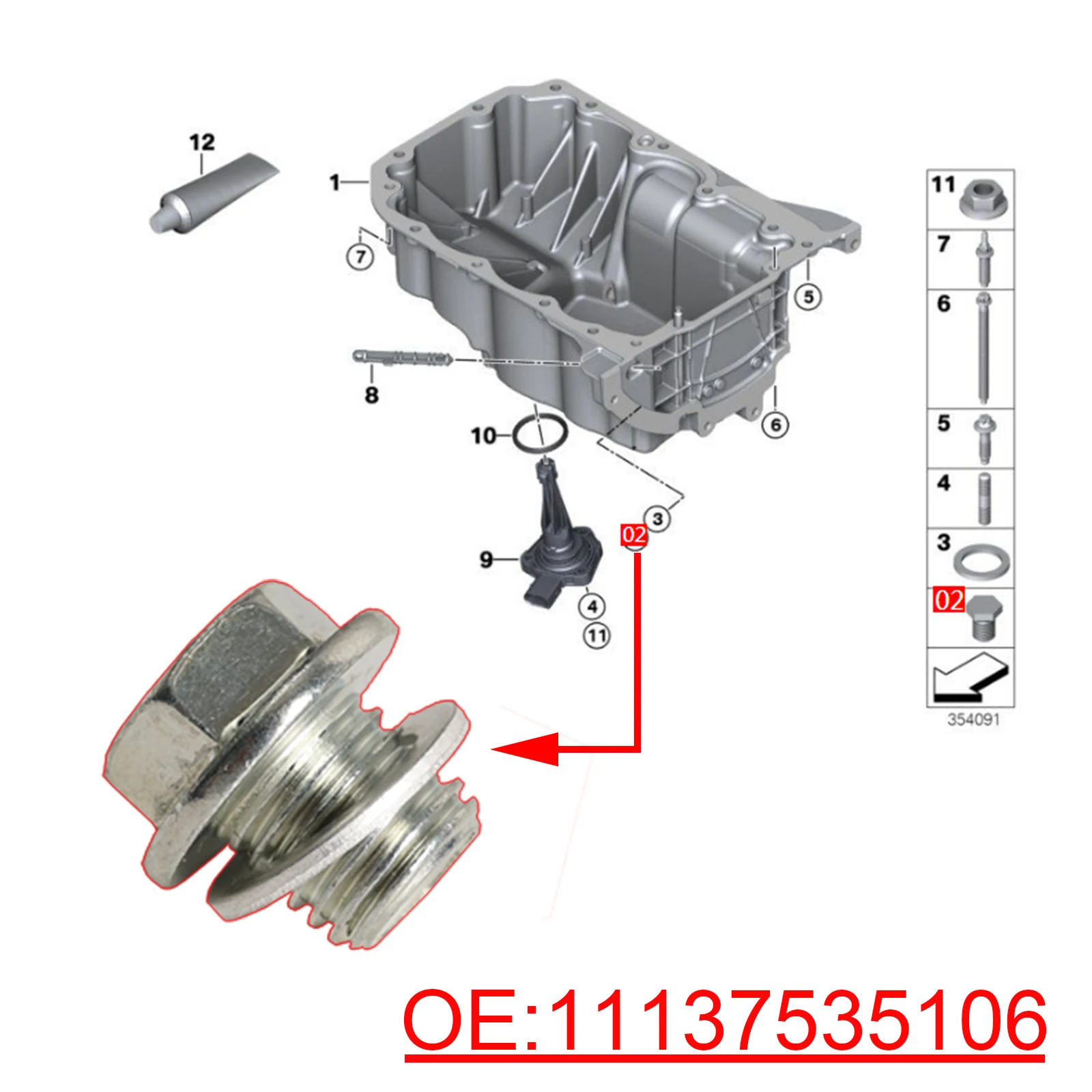 

11137535106 Engine Oil Drain Plug For BMW 1 3 5 Series X1 X3 X5 Z4 E46 E81 E82 E87 E88 E89 E90 F20 F21 Mini Convertible R56 R57