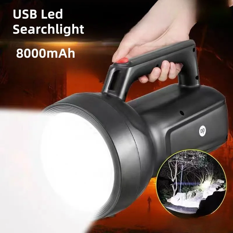 High Light LED Searchlight 8000mAh Long Range camping light USB Rechargeable Work Light  Waterproof Outdoor Bright Flashlight