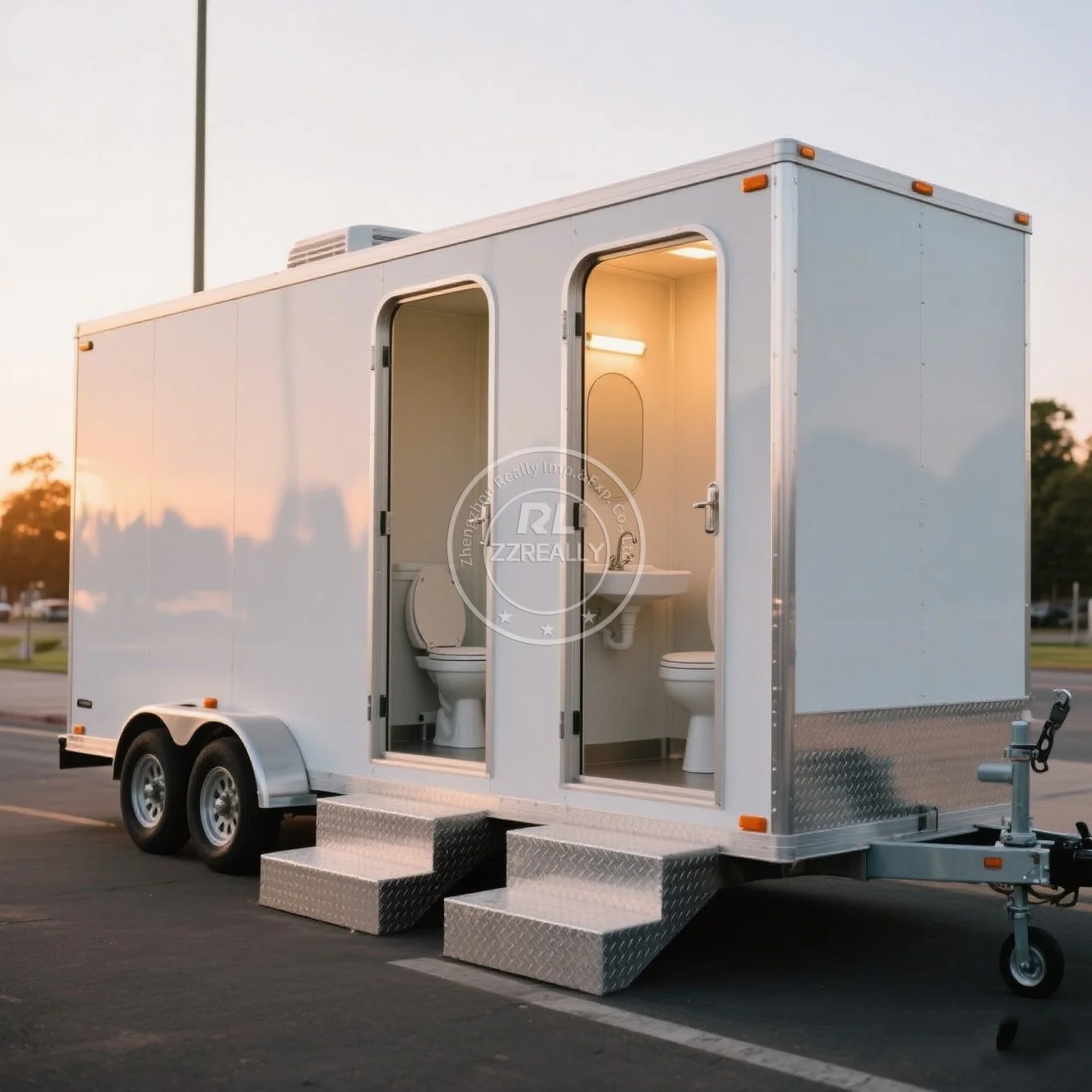 Multifunction Double Door Potty Trailer Portable Toilet Shower Room Outdoor Luxury Toilet Trailer Mobile Restroom Trailer