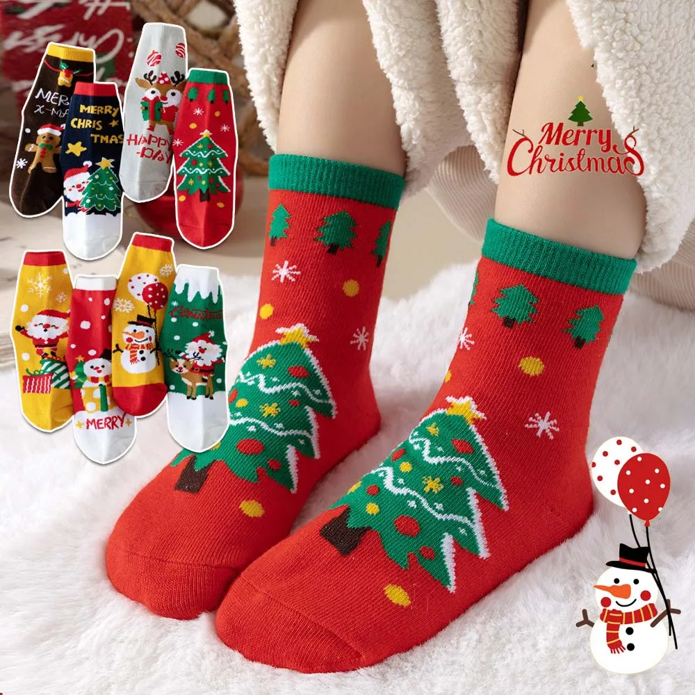 RAISE YOUNG 4 Pairs Of Christmas Socks Santa Elk Children Socks Sweet Mid-tube Sokcs For Kids Boys Autumn Winter Baby Girl Socks