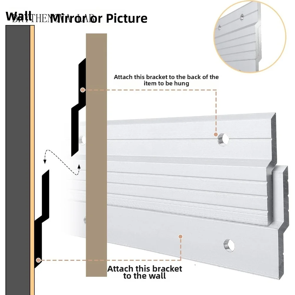 2Pcs French-Cleat Picture Hanger Aluminum Z Hanger Supports Interlocking Wall Mounting Hardware Bracket Kit for Mirrors