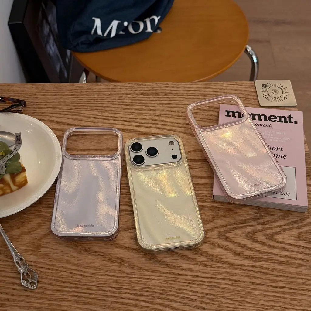 Luxury Gentle Solid Color Aurora Satin Texture Shimmer Shockproof Protective Phone Cover Case for iPhone 17 16 15 14 Pro Max