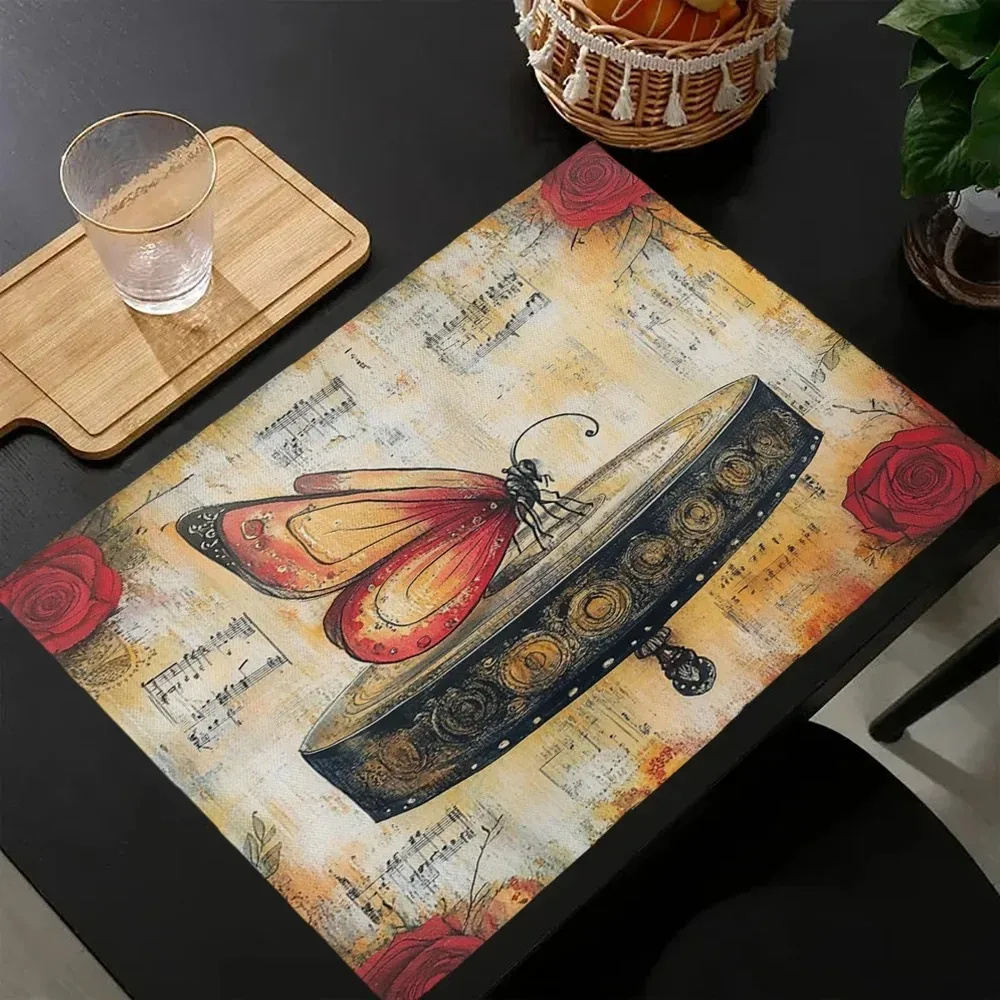 4/6/8 قطعة فراشة نمط Pritned المفارش الرجعية طاولة طعام حصيرة عدم الانزلاق أدوات المائدة منصات مكان حصيرة مفرش المائدة ديكور المطبخ #2