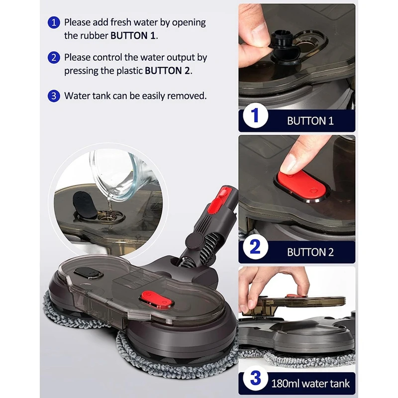 Piezas de cabezal de fregado húmedo y seco eléctrico para aspiradora Dyson V15 V8 V7 V10 V11, con tanque de agua extraíble, 6 paños de fregona