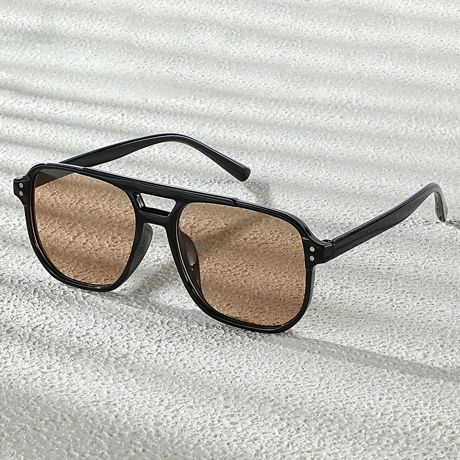 Retro Double Bridge Sunglasses with Amber Lenses – Black Frame, UV400 Protection, Unisex Vintage Style Eyewear for Daily Wear & image 3